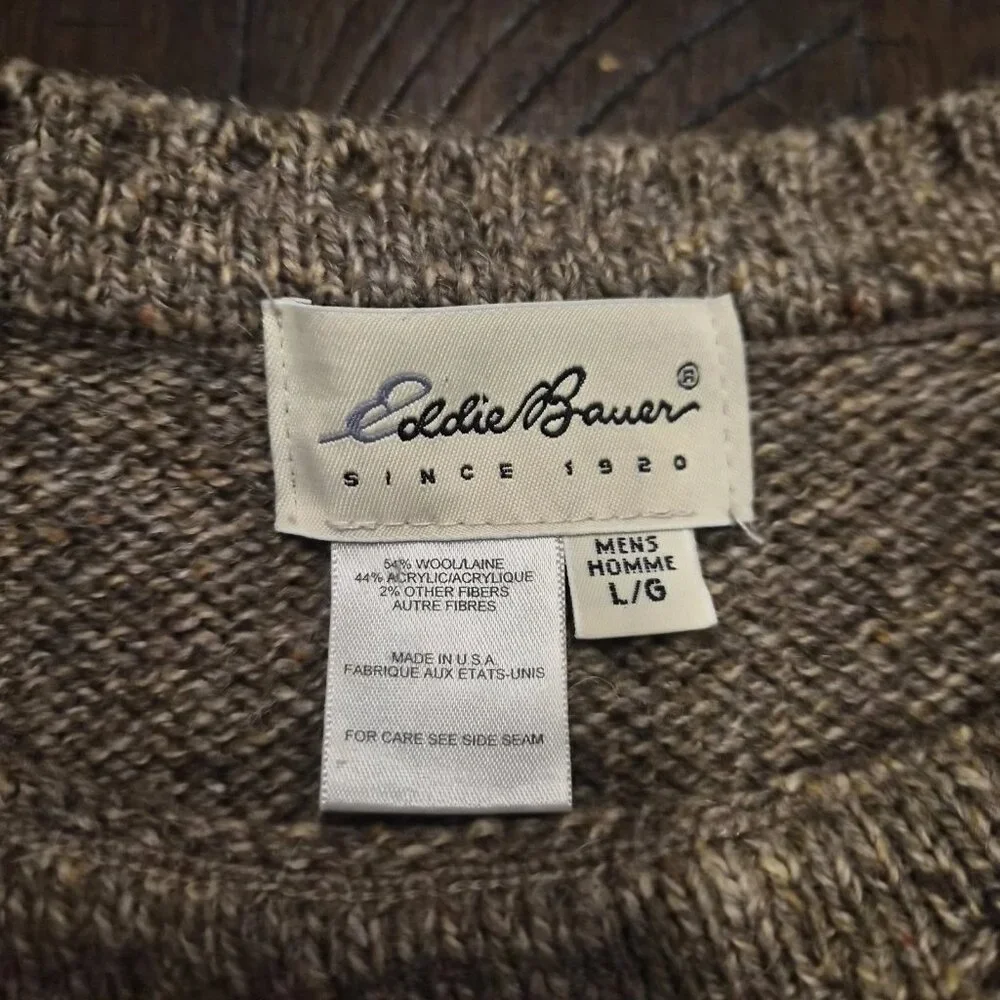 Vintage 90s Eddie Bauer Wool Blend Sweater Size L Made in USA Heather Knit XL JU - Picture 3 of 9